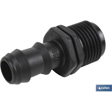Conector de empalme mixto Ø16mm con rosca para riego fácil y resistente