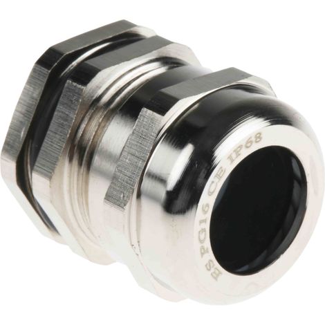 Presse-étoupe PG16 en Laiton nickelé pour câble de 8mm à 14mm, avec contre-écrous, IP68 ( Prix pour Paquet de 5 ) (1/2)
