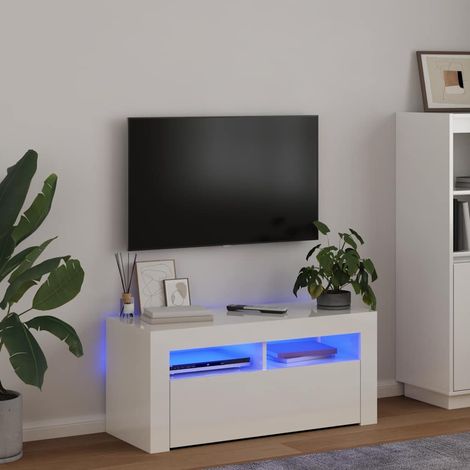 TV-Schrank mit LED-Leuchten Hochglanz-Weiß 90x35x40 cm