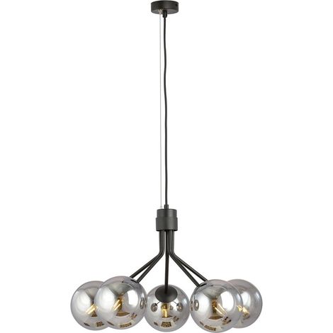 Lampada a Sospensione Nova, Acciaio verniciato a polvere, Vetro, Nero, Grigio, 57x100x46 cm