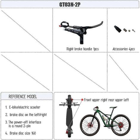 Frein à disque hydraulique gauche Goodtaste GT03N pour VTT électrique, Power Off XOD, tube d'huile long, 2100 160 140, levier de frein à fixation par collier – poignée de frein droite (1/5)