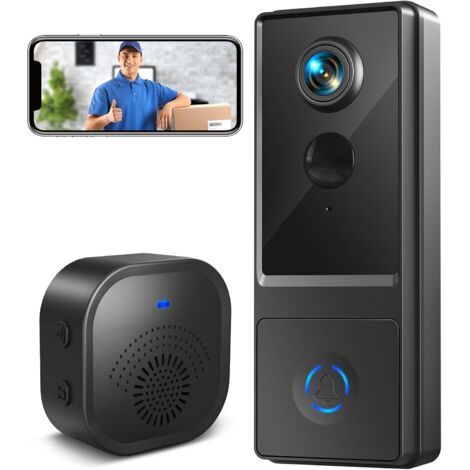 Sonnette sans Fil avec Caméra, 1080P HD Visiophone sans Fil Exterieur Etanche 2.4G WiFi Sonnette sans Fil avec Carillon Détection Mouvement PIR, Vision Nocturne Audio Bidirectionnel, Support Alexa