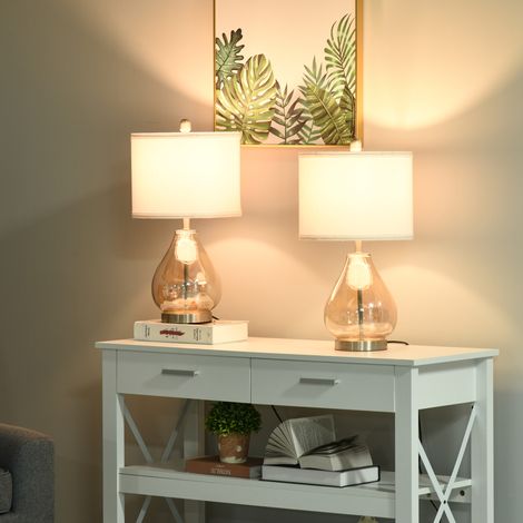 2er-Set Tisch- und Nachttischlampen mit E27-Fassung, max. 40 W, für das Wohnzimmer, Ø 30 x 56 cm, Weiß