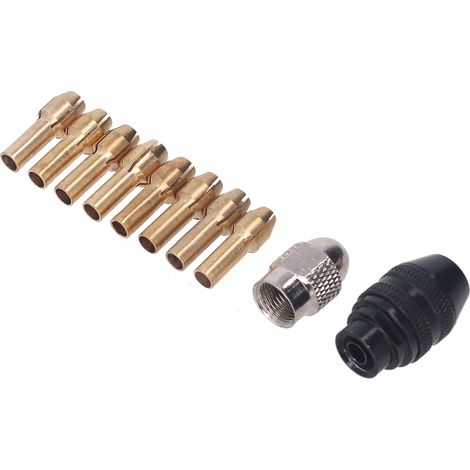 Kit de mandrin de perceuse Dremel avec forets de rechange de 1/32" à 1/8", mandrin sans clé, adaptateur à changement rapide pour outil rotatif et écrou de perçage rotatif en laiton de rechange. (1/5)