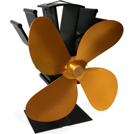 Silent 4-blade heat-powered stove fan for wood/log/fireplace stoves – Eco-friendly, gold (1/4)