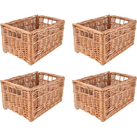 Set of 4 Natural Wicker Storage Baskets - 30 x 20 x 16 cm