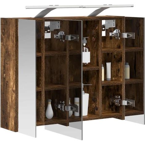 Meuble de Salle de Bain avec Miroir, Couleur Chêne Fumé, Design Moderne et Élégant (1/5)