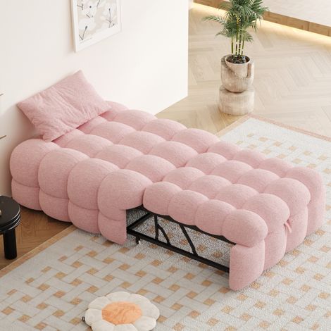 Fauteuil convertible 183/76/42 cm rose en tissu peluche 2-en-1 avec fonction couchage (1/5)