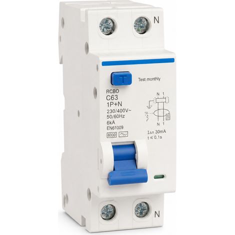 Disjoncteur différentiel RCBO 1P+N C63A 6kA courbe C (1/5)