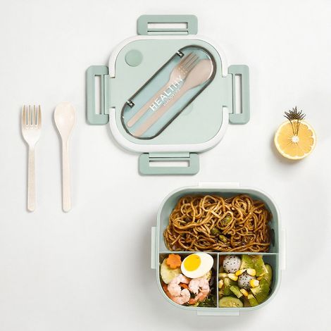 Bento-Box 1300 ml, Lunchbox mit Fächern, Brotdose aus lebensmittelechtem PP mit Gabel und Löffel, auslaufsicher, mit Tragegriff, für Arbeit, Schule und Picknick (1/5)