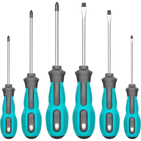 Set di 6 cacciaviti magnetici, inclusi 3 cacciaviti a croce e 3 cacciaviti a taglio, con cacciaviti a bussola professionali con impugnatura antiscivolo e ammortizzata.