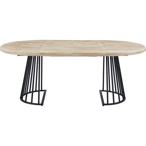 Table à manger ronde extensible en bois de chêne nordique et métal coloris noir - Longueur 120-200 x hauteur 76 cm (1/4)