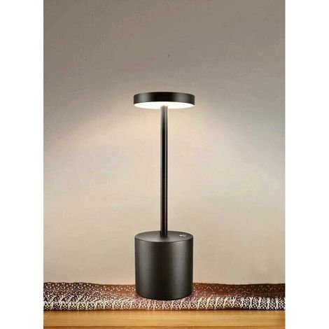 Lampe de table portable sans fil, alimentée par piles, 2 niveaux de luminosité chaude, intensité variable, pour chambre à coucher, salon, buffet, restaurant, intérieur et extérieur (noir)