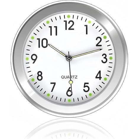 Horloge Voiture - 1 Pièce - Métal Blanc - Quartz Analogique - Tableau de Bord et Grille - Compact (1/5)