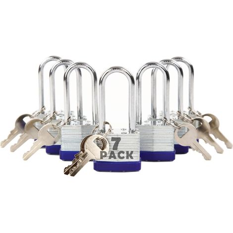 Paquet de 7 pièces de cadenas à clé identique avec clé identique, 14 pièces, anse extra longue, corps en acier laminé robuste de 1-9/16" 40 mm, antirouille, pour casier extérieur et intérieur, clôtur