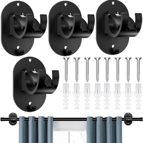 Juego de 4 soportes para barras de cortina – No requiere taladro – Ganchos autoadhesivos ajustables sin clavos, con tornillos de fijación para toalleros para el hogar y el baño. (1/5)