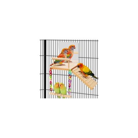 Piattaforma per posatoi per uccelli con altalena e specchio, scala da arrampicata, giocattoli per uccelli, accessori per gabbie per calopsitte, inseparabili, pappagallini del Pacifico, cincillà, crice