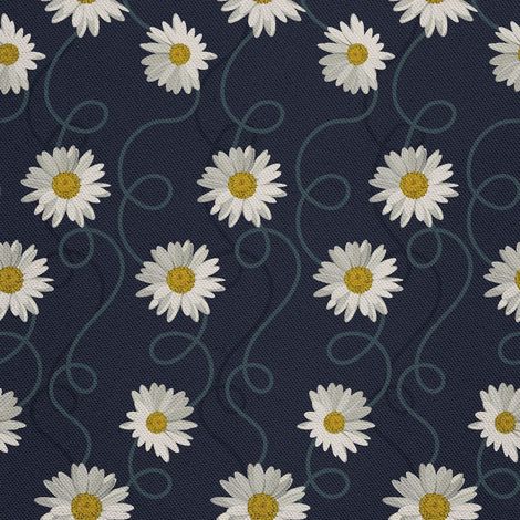Tela decorativa Oxford para exteriores - Estampado de margaritas sobre fondo azul marino I DX638 (1/5)