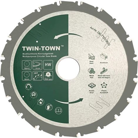 Circular Saw Blade Multifunctional 190 x 30 mm 20 Teeth Tungsten Carbide Blade Ideal for Wood, Wood with Nails, Steel, Aluminum, Acrylic (1/5)