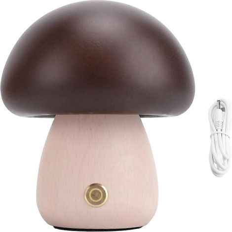Kleine Pilz-Nachttischlampe aus Holz, kabellos, mit Touch-Funktion, USB-aufladbar, 450-mAh-Akku