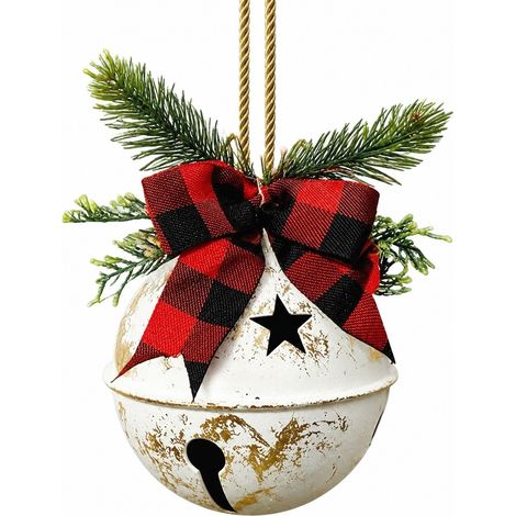 Décorations de Noël géantes en métal avec grelots et nœud, idéales pour porche, jardin ou garden-party (platine). (1/5)