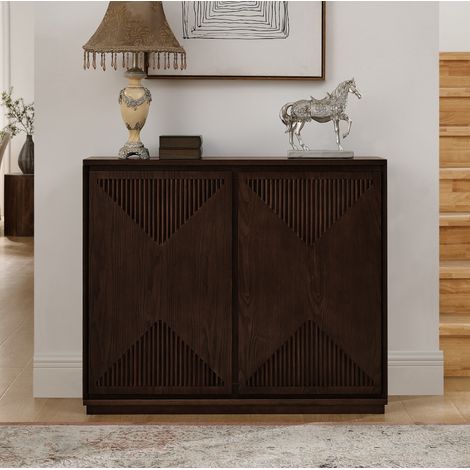 Buffet de rangement en bois foncé et MDF, meuble d’appoint à portes rainurées en V avec prises au dos, pour salon, salle à manger, entrée ou coin café – CHICFURN (1/5)