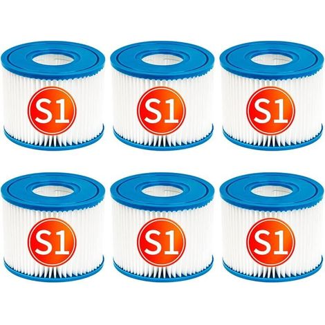 Filtre de Piscine Compatible avec PureSpa Type S1 la Cartouche de Filtre de Pompe à Cartouche de Rechange, Paquet de 6 filtres de piscines à Source Chaude (4,2 x 2,8 Pouces) (1/5)