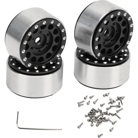 RC-Räder aus Aluminiumlegierung mit Beadlock-Felgen für Traxxas 1/18 und Axial SCX24 1/24 – Schwarz (1/5)