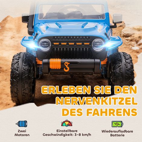 Voiture électrique enfant 12V avec siège parent-enfant, télécommande, musique, klaxon, lumières LED, bleue, pour 3-8 ans (1/4)