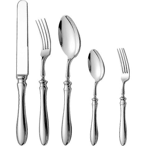Couteau à steak, fourchette et cuillère en acier inoxydable, lot de 8 pièces - Design rétro minimaliste, couverts robustes pour vaisselle Sofra, service de table élégant. (1/5)