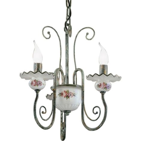 Lampadario Classico Sanremo Metallo E Ceramica Verde Sfumato Oro 3 Luci E14 (1/4)