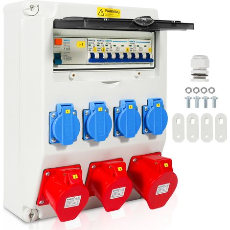 SWANEW Cuadro de distribución de energía para obras Cuadro de distribución mural Toma de corriente CEE IP44 para obras 1X32A 2X16A 4x230V CON LS+FI