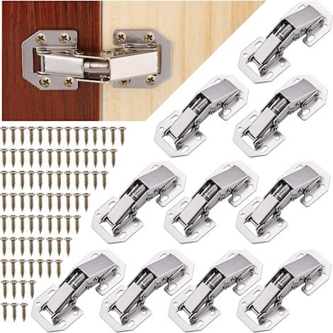 Lot de 10 charnières avec vis, charnières à fermeture amortie pour portes de cuisine, charnières à 90° pour placards de cuisine et portes de penderie. (1/5)