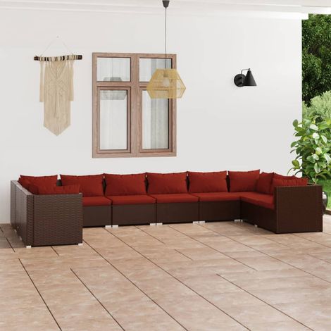 Salon de jardin 10 pcs,Mobilier de terrasse,Table et Chaise pour Relax avec coussins Résine tressée Marron -YZ867853 (1/5)