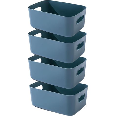 4 Boîtes de Rangement Plastique, Paniers de Rangement, Caisse de Rangement, Panier de Bain de Haute Qualité (Bleu, 25×18×10 cm)
