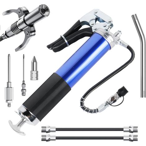 Manuelle Schmierpistole (400 ml), robustes Schmiergerät aus Aluminiumlegierung (6000–7000 PSI) mit flexiblem Schlauch, ergonomischem Hebelgriff, Komplettset für Automobil- und Industrieanwendungen