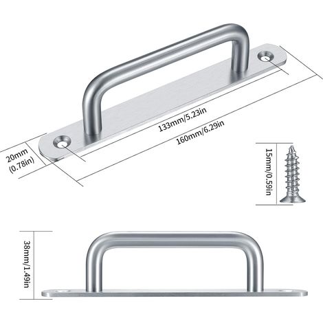 Poignée de porte d'intérieur 2 pièces poignée de porte de grange coulissante, poignée de traction de poignée de porte coulissante avec feuille d'acier inoxydable pour porte de grange de placard d'armo (1/4)