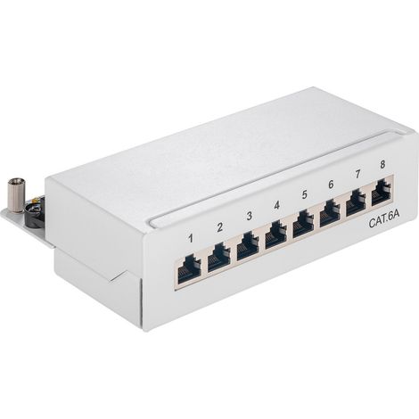 Cat 6 A Panel de conexiones mini/escritorio, 8 puertos, gris