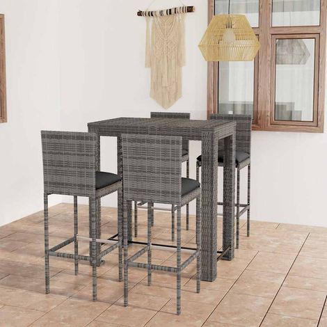 Ensemble de bar d'extérieur 5 pcs-Bar de jardin coussins Résine tressée Gris 871958 (1/5)