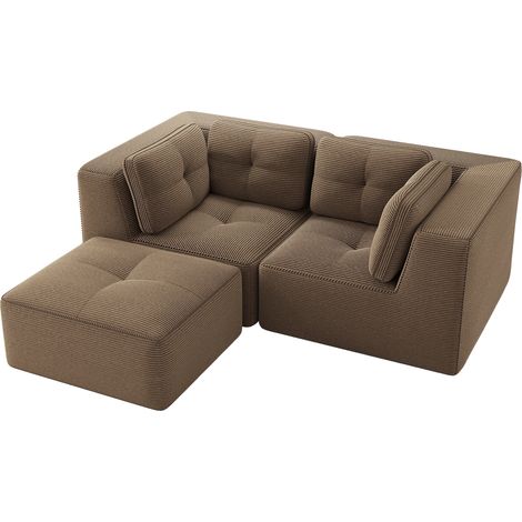 ELVMI Modulares Ecksofa 2 Sitzer mit breiten Armlehnen in Cord Braun (1/5)