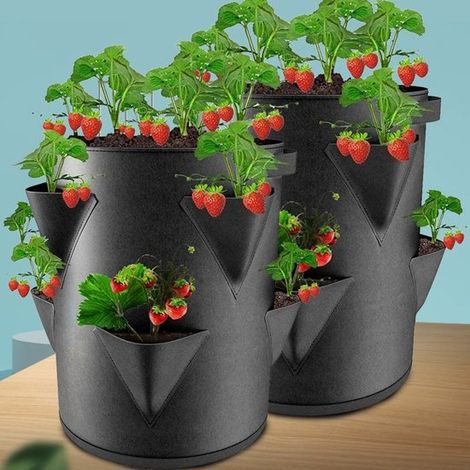 Pflanzbeutel für Gemüse, Anzuchtbeutel aus Filz, für Erdbeeren und Kartoffeln, Pflanzgefäße, runder Pflanzbeutel mit Öffnung, 10 Gallonen (8 Stüc (1/4)