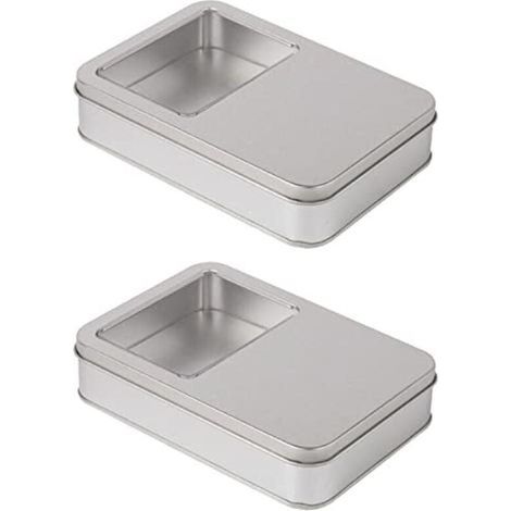 Rectangular Metal Storage Boxes, 2 Pieces Small Metal Box for Playing Cards, Earphones, Charging Cables, Soap, and Other Items (16 x 11 x 3.5 cm) (1/4)