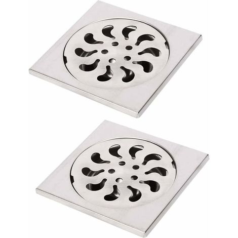 Bonde de sol carrée pour douche, lot de 2 unités, en acier inoxydable, 90 x 90 x 30 mm, avec récupérateur de cheveux, convient pour salle de bain.-AquaForge (1/5)