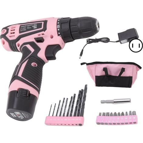 12V Rechargeable Cordless Electric Screwdriver Compact Drill Hand Tools Automatic Gyroscopic Screw Kit Pink Tool Set Home Power Tools (EU P (1/4)