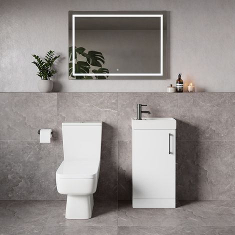 Napoli Cube Gloss White 400mm Single Door Vanity Unit and Toilet Suite with Align Basin - 400mm - Gunmetal Grey 160mm Handle