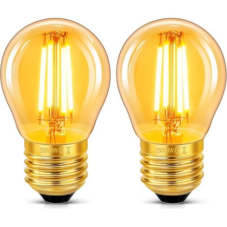 Ampoule E27 Vintage 4W LED Filament, Equivalent 40W Incandescence, Verre Ambré Blanc Chaud 2200K, G45 Filament Rétro, 400LM, AC 220V, Non-Dimmable, Décorative pour Restaurant Café Bar, Lot de 2 (1/5)