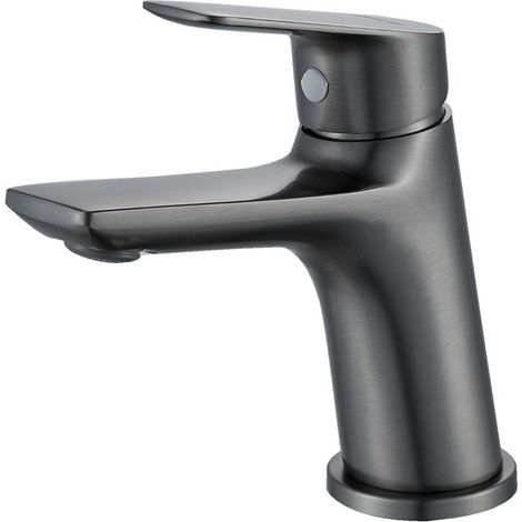 Robinet d'évier de salle de bain, robinet de lavabo avec mitigeur à levier unique, robinet de salle de bain, design économiseur d'eau avec contrôle de l'eau chaude et froide, gris acier (1/5)