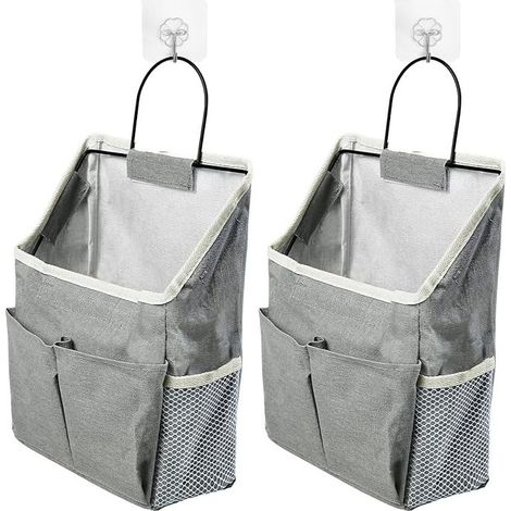 GDHZS- Lot de 2 sacs de rangement muraux à suspendre avec poches, gris, style minimaliste, sac de rangement pour cuisine, chambre, dortoir (1/4)