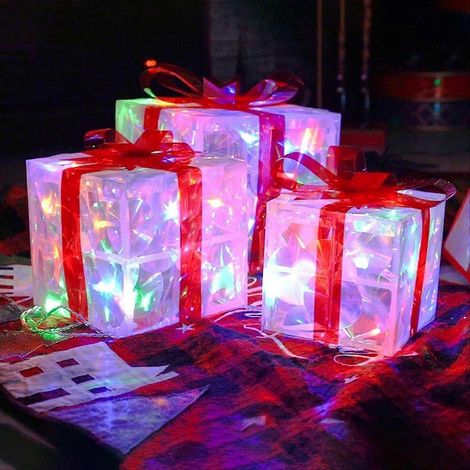 Coffret Cadeau Lumineux LED Décorations de Noël Boîte Lumineuse pour Sapin (1/5)