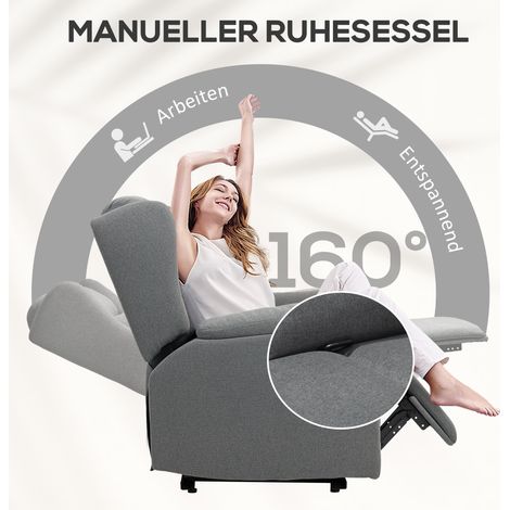 Fauteuil Relax Réglable avec Repose-Pieds, Inclinable à 160°, Tissu Aspect Lin, Gris Foncé, Montage Rapide (1/5)